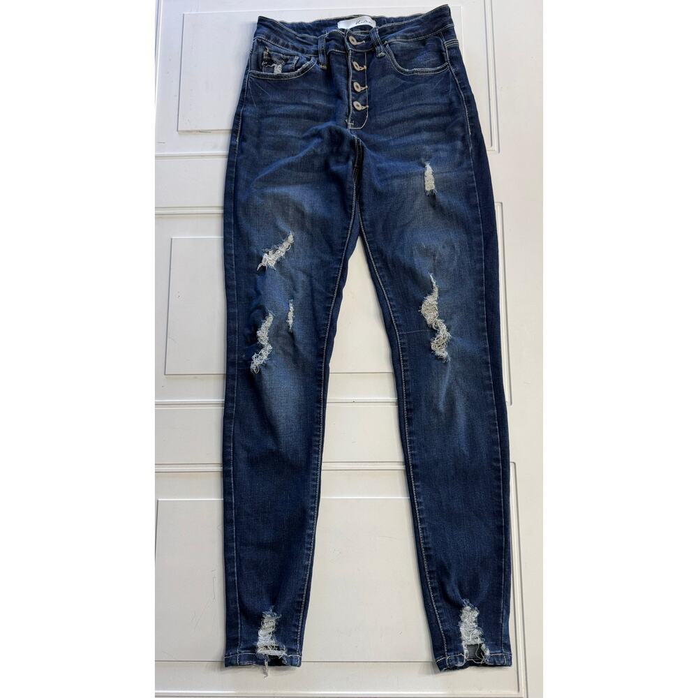 Kancan Estilo High Rise Button Distressed Skinny … - image 1